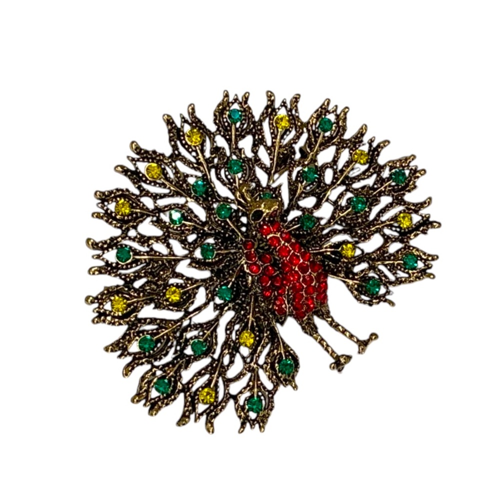 Large Yellow, Green and Red Peacock Brooch/Pendant